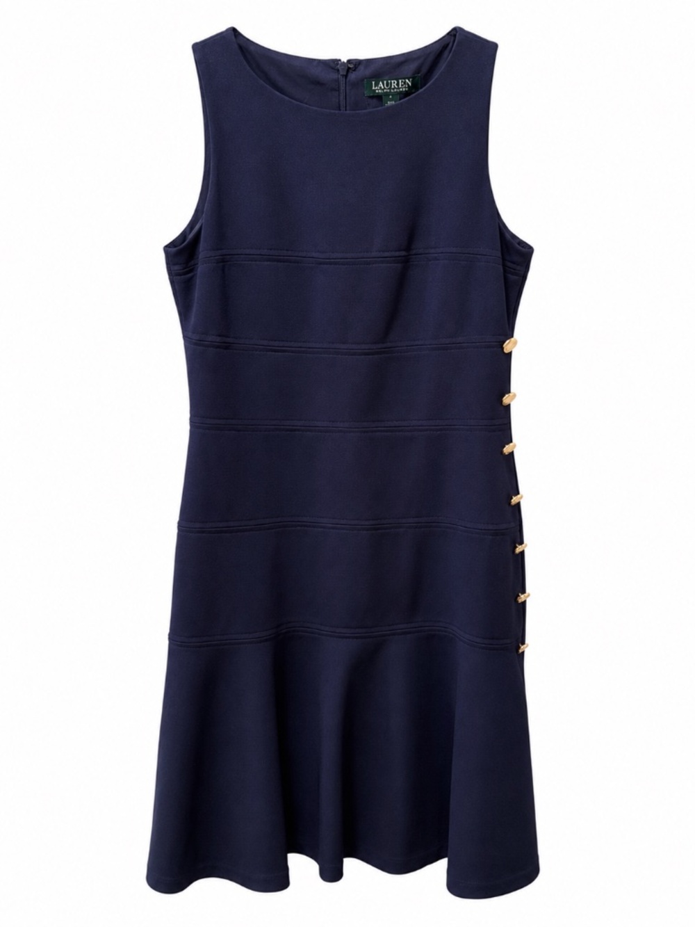 Lauren Ralph Lauren Navy Ponte Fit & Flare Dress Gold Buttons Size 4